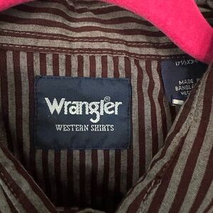 Wrangler Brown and Tan Striped Pearl Snap Casual Button Down Shirt